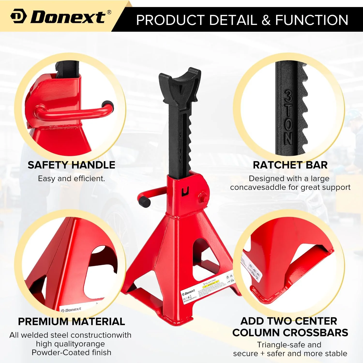 جک خرک دونِکست ۳ تُن (۶۵۰۰ پوند) ظرفیت فولادی، ۱ جفت خرک بالابر قرمز قابل تنظیم