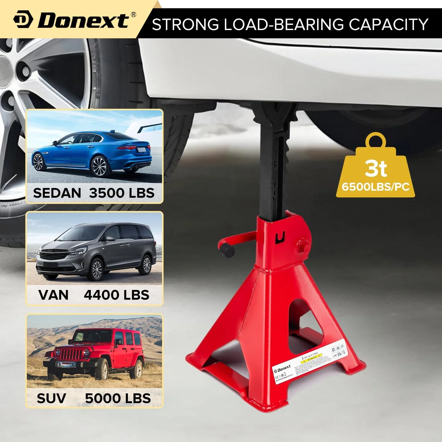 جک خرک دونِکست ۳ تُن (۶۵۰۰ پوند) ظرفیت فولادی، ۱ جفت خرک بالابر قرمز قابل تنظیم