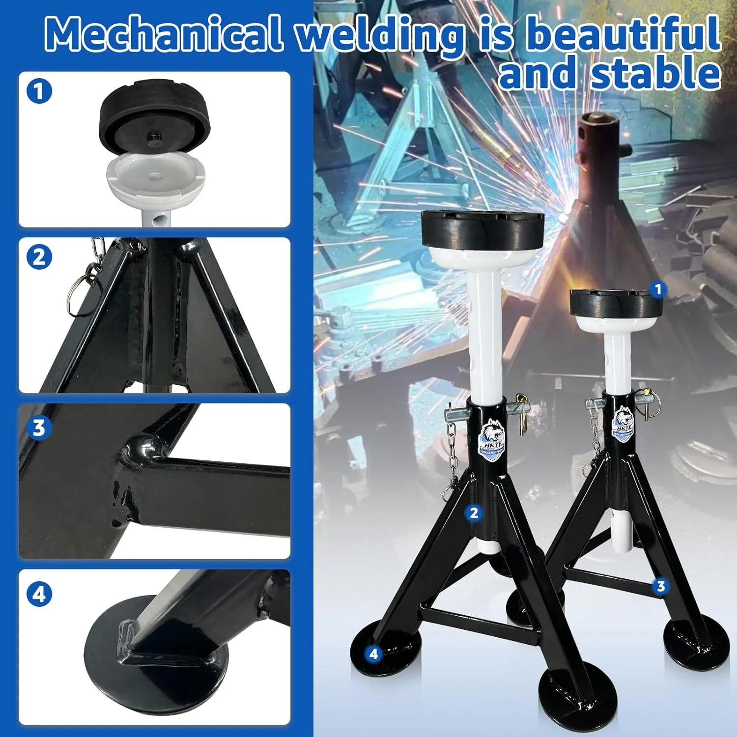 خرک های 4 تنی سنگین HKTE TOOLS&EQUIPMENT با پین های قفل ایمنی، ظرفیت 3600 کیلوگرم، بسته 2 عددی