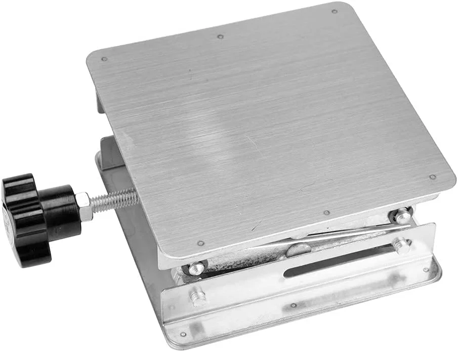 پایه جک آزمایشگاهی، سکوی 100x100x160 میلی‌متری قابل تنظیم از جنس استیل ضد زنگ (دسته مشکی)