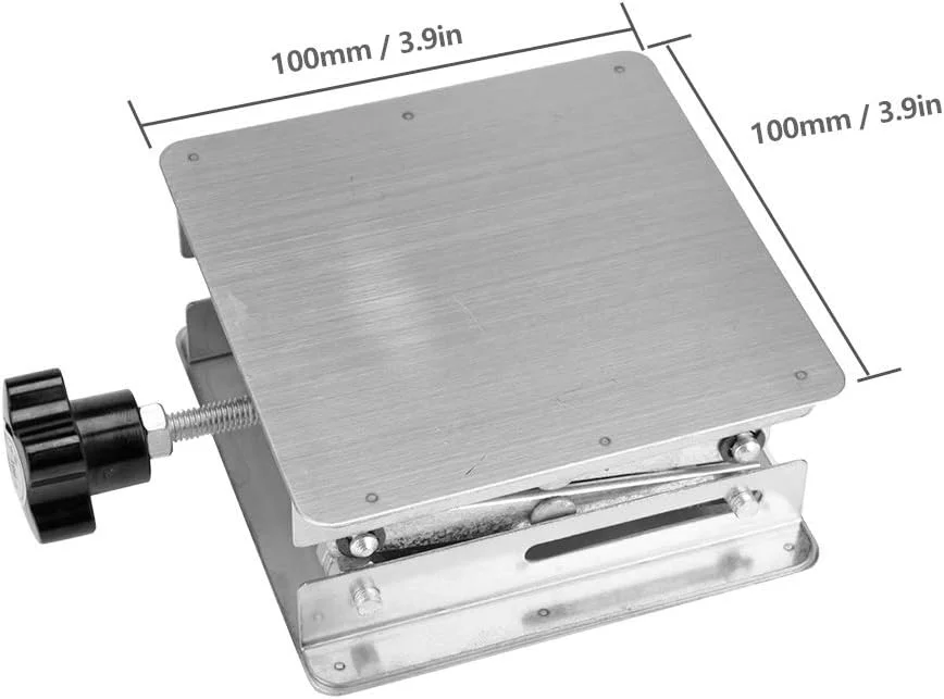 پایه جک آزمایشگاهی، سکوی 100x100x160 میلی‌متری قابل تنظیم از جنس استیل ضد زنگ (دسته مشکی)