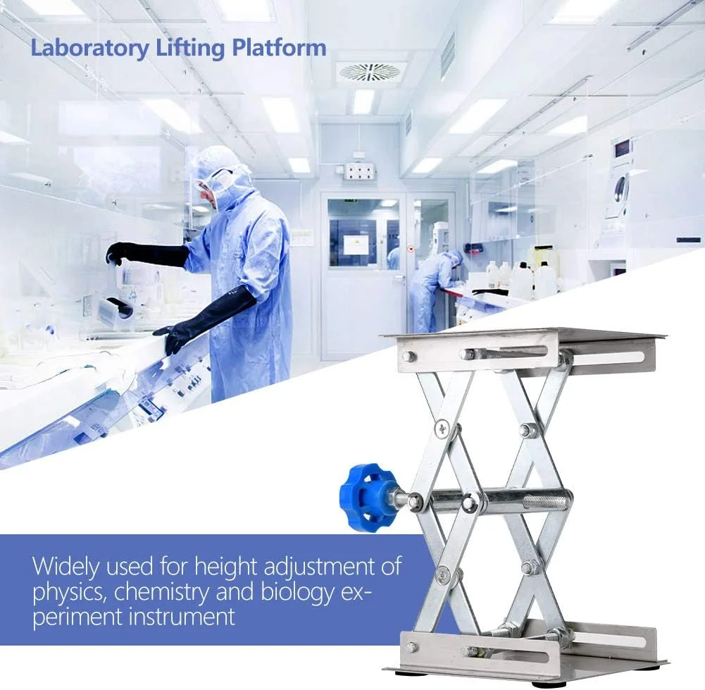 پایه جک آزمایشگاهی، 100x100x160 میلی متر، سکوی بالابر آزمایشگاهی قابل تنظیم 160 میلی متری قیچی جک آزمایشگاهی استیل ضد زنگ (دسته آبی)