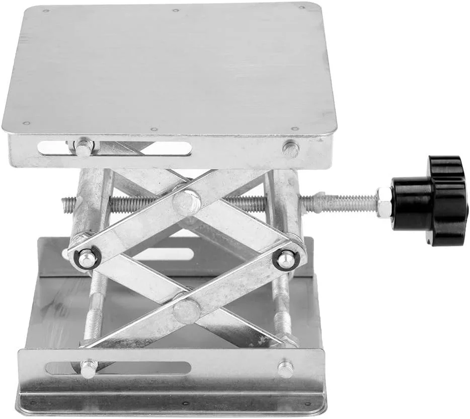 پایه جک آزمایشگاهی، سکوی 100x100x160 میلی‌متری قابل تنظیم از جنس استیل ضد زنگ (دسته مشکی)