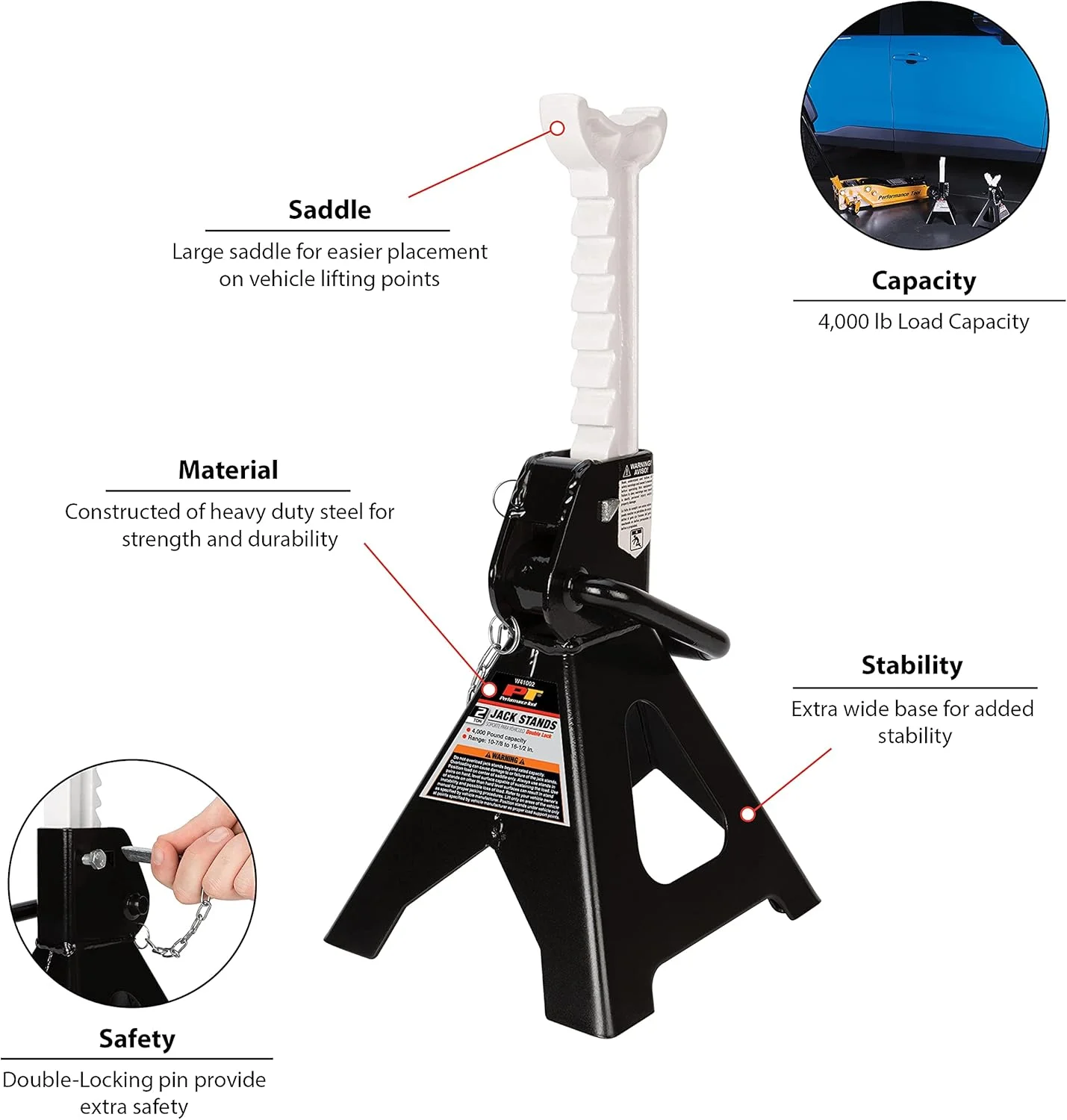مجموعه دو عددی خرک 2 تنی ابزار کارایی W41002 با پین های ایمنی قفل دوبل، ایمنی بیشتر و محدوده ارتفاع 27.6 تا 41.9 سانتیمتر