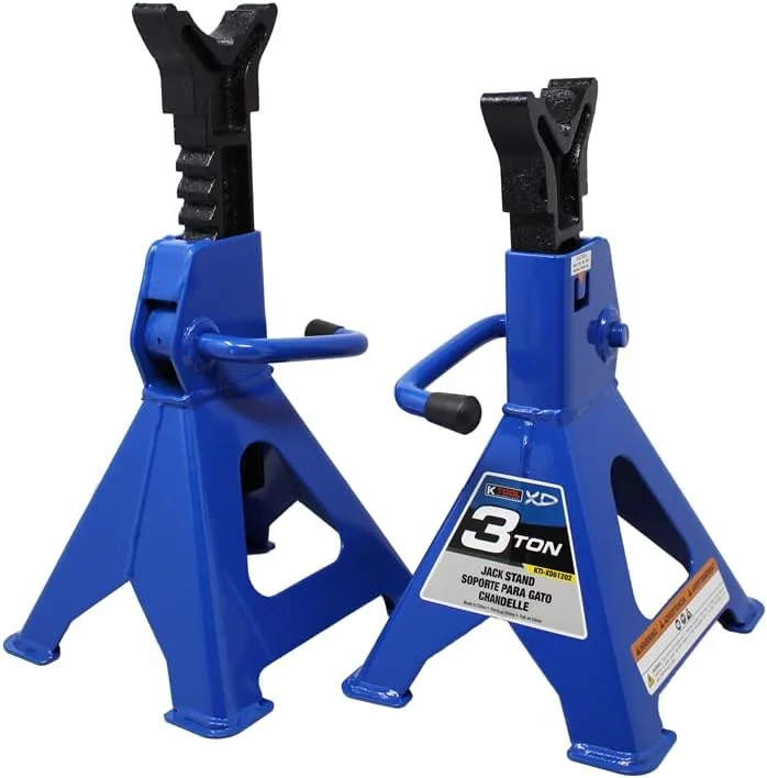 خرک خودرو ۳ تنی K Tool International XD61202 مناسب برای گاراژها، تعمیرگاه ها و کارهای DIY، سبک وزن، ظرفیت 2700 کیلوگرم، بدنه فولادی سنگین، ارتفاع قابل تنظیم 26.4-42.5 سانتی متر، مشکی/آبی، جفت