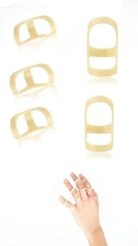 مجموعه 5 عددی آتل انگشت بیضی شکل - ساپورت و صاف کننده انگشت برای انگشت ماشه ای - انگشت شست، میانی، کوچک، انگشت حلقه در سایزهای مختلف. راحتی و ثبات را در سایزهای 6، 7، 8، 9 و 10 تجربه کنید