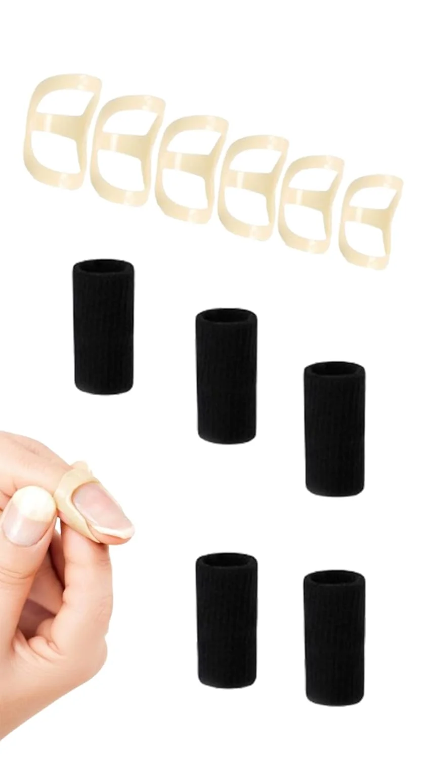 ست 11 عددی آتل و آستین انگشت سوییت سون - آتل انگشت بیضی شکل و آستین انگشت برای تسکین انگشت ماشه ای/چکشی/آرتروز - ساپورت انگشت برای سایزهای مختلف انگشت