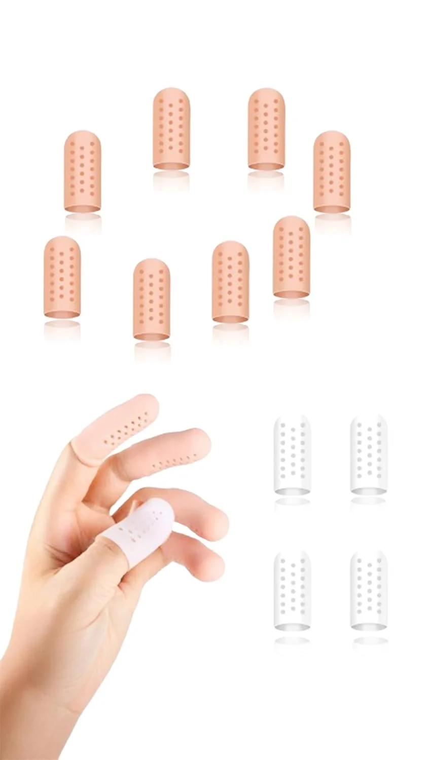 محافظ انگشت سیلیکونی ژلی Sweet Seven بسته 12 عددی - آستین انگشتی تنفسی برای اگزما، ترک خوردگی و آرتروز دست - محافظ انگشت با سوراخ - 2 رنگ