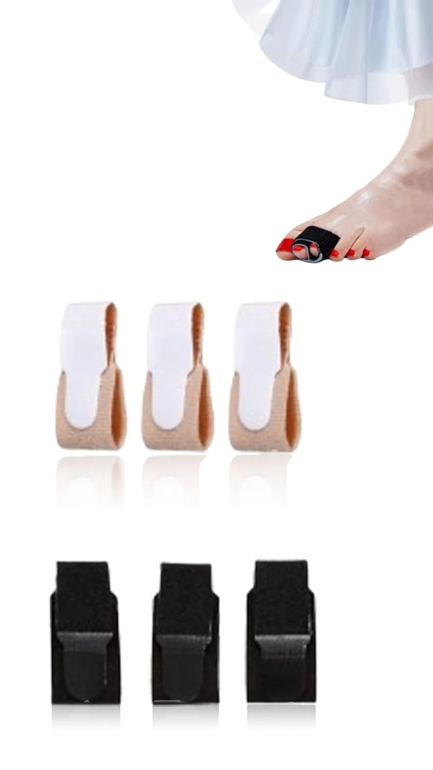 محافظ انگشت شکسته، 6 عدد بانداژ انگشت پا، جداکننده انگشت چکشی، اصلاح کننده بالشتکی، اصلاح کننده برای انگشتان روی هم، برای انگشت شکسته، انگشت چکشی و انگشتان خمیده (3 عدد رنگ پوست و 3 عدد مشکی)