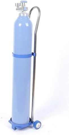 پایه نگهدارنده کپسول اکسیژن، چرخ دستی حمل کپسول اکسیژن، پایه نگهدارنده کپسول گاز تک سیلندر آبی رنگ برای کارخانه، آزمایشگاه، بیمارستان، مدارس، مناسب برای کپسول های 10، 15 و 20 لیتری، پایه قابل حمل برای کپسول های نیتروژن (ارتفاع
