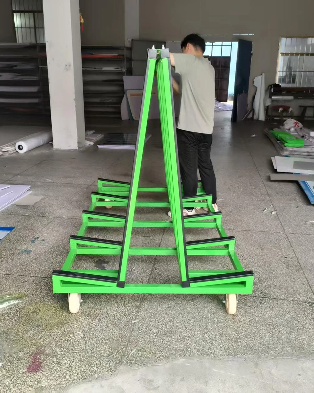 چرخ دستی حمل گچ برگ حرفه‌ای با چرخ و تشک لاستیکی ضد لغزش، حامل تخته شیشه و تخته سه لا مدل A-frame، گاری حمل پنل‌های ساختمانی