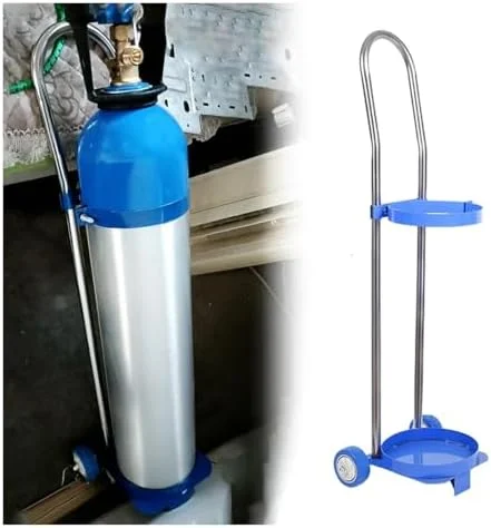 چرخ دستی حمل سیلندر اکسیژن، مناسب منزل، مدرسه و بیمارستان، ترولی استیل حمل سیلندر گاز با ارتفاع 80، 95 و 110 سانتی متر با 2 چرخ، نگهدارنده چرخ دار سیلندر گاز مناسب فضای داخلی و خارجی (ارتفاع 95 سانتی متر (15 لیتری))