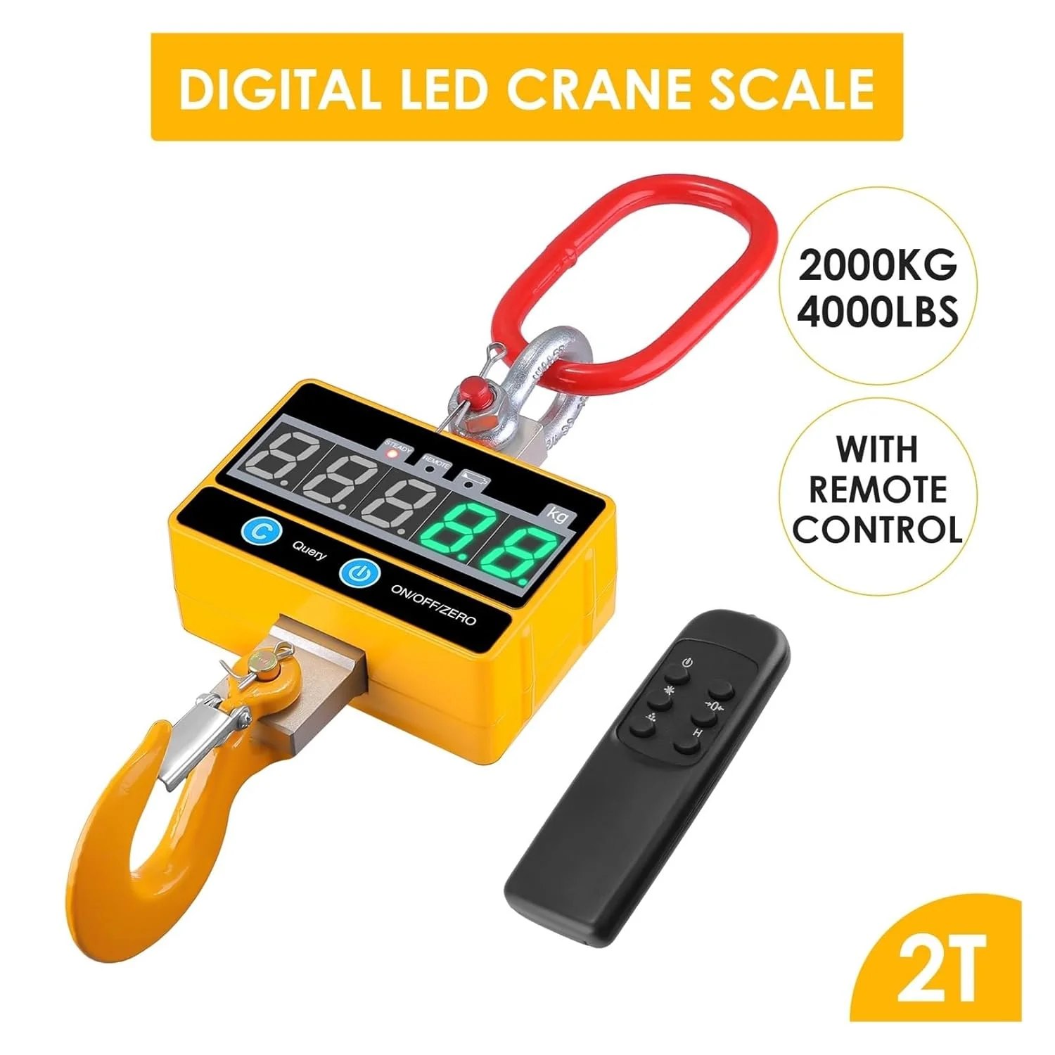ترازو جرثقیلی الکترونیکی قابل شارژ 2000 کیلوگرمی 2 تنی با نمایشگر LED و کنترل از راه دور، مناسب برای مصارف صنعتی - تصویر 3