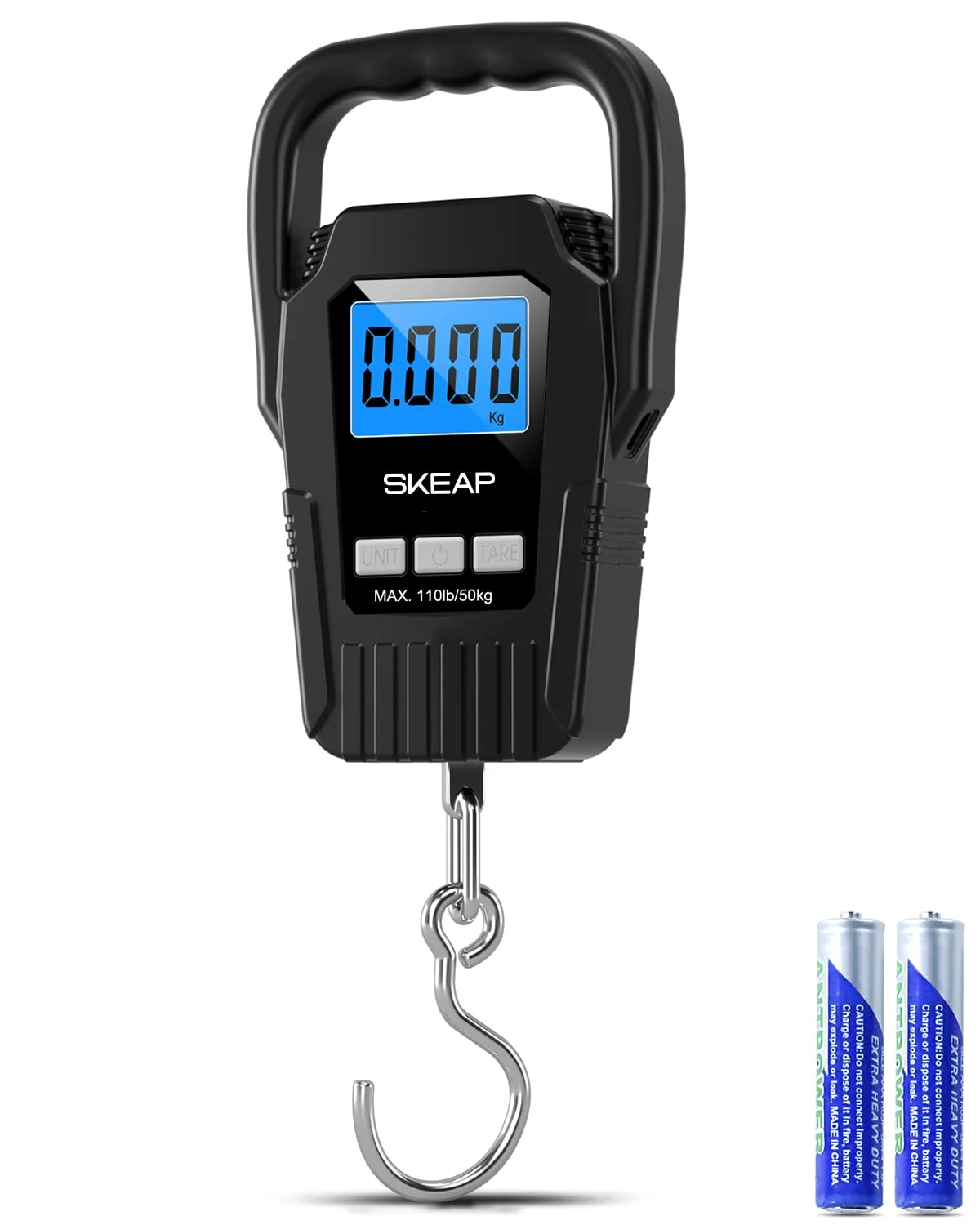 ترازوی دیجیتال ماهیگیری SKEAP، ترازوی آویز، ترازوی چمدان 50 کیلوگرمی، ترازوی توزین ماهی، دسته بزرگ ارتقا یافته و صفحه نمایش LCD با نور پس زمینه، ترازوی پستی، مشکی، هدیه ماهیگیری برای مردان، مشکی