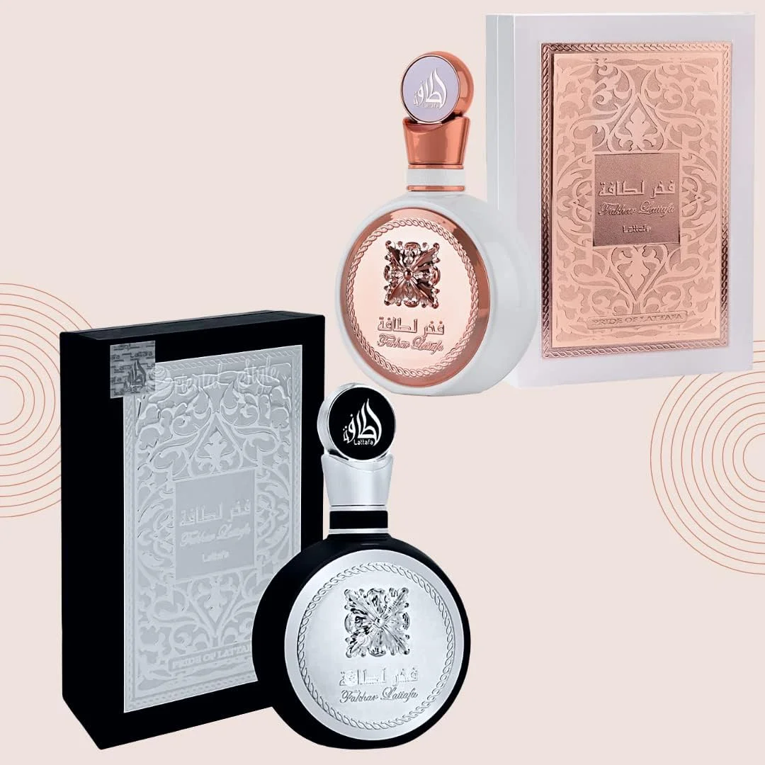 ست دو عددی لطافه فخر مناسب برای آقایان و بانوان (اسپری ادو پرفیوم فخر مردانه 100 میل + اسپری ادو پرفیوم فخر زنانه 100 میل)