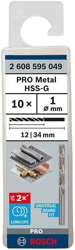 مته HSS-G بوش 2608595049 DIN338، نقره ای، 1.0x12x34 میلی متر
