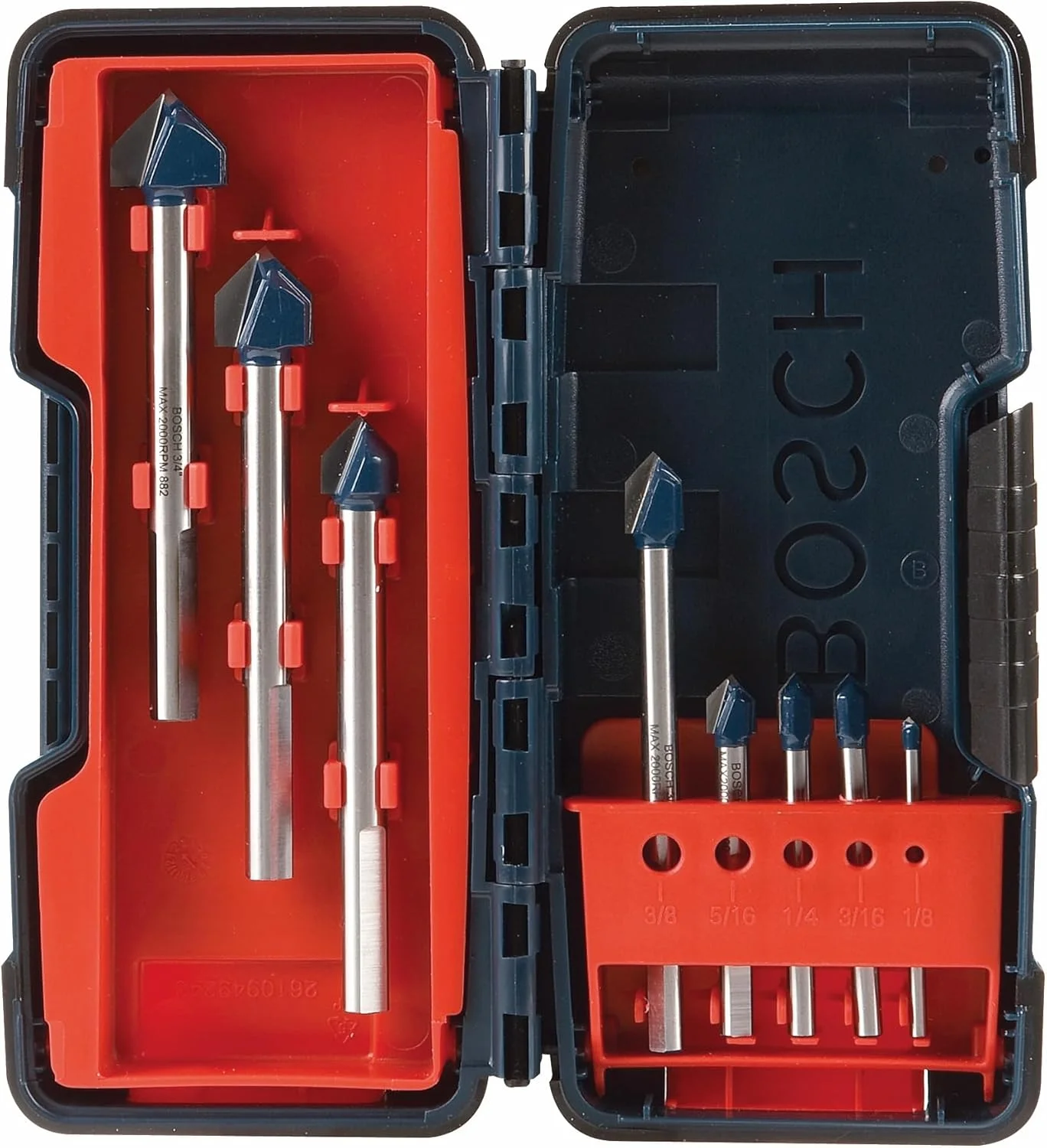 مجموعه ۸ عددی مته کاربیدی الماسه بوش مدل GT3000 مناسب برای سوراخکاری سریع شیشه و کاشی به همراه جعبه نگهداری