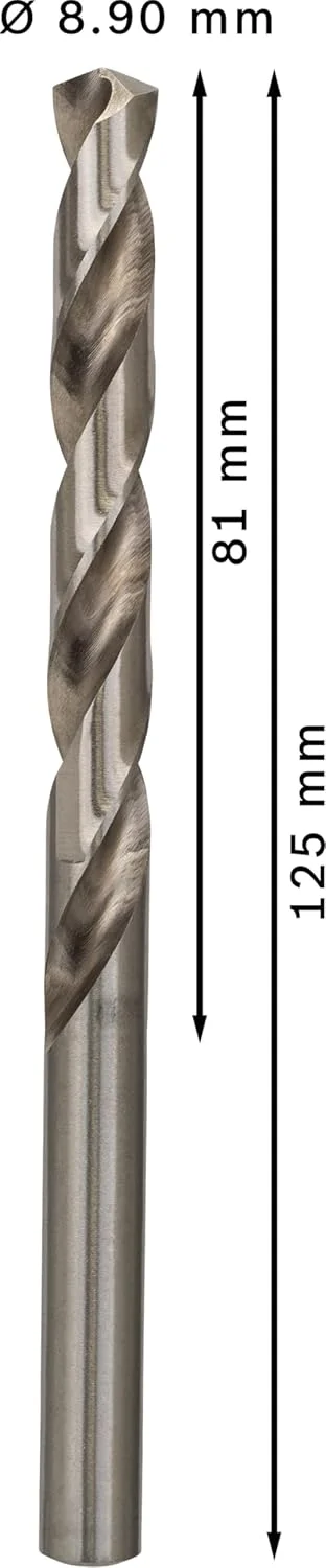 مته فلز HSS-G بوش مدل 2608585514، سایز 8.9 میلی‌متر، طول 81 میلی‌متر، طول کل 125 میلی‌متر، نقره‌ای، بسته 5 عددی