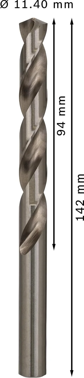 مته فلز HSS-G بوش مدل 2608585533 Din338، سایز 11.4 میلی متر × 94 میلی متر × 142 میلی متر، نقره ای، بسته 5 عددی