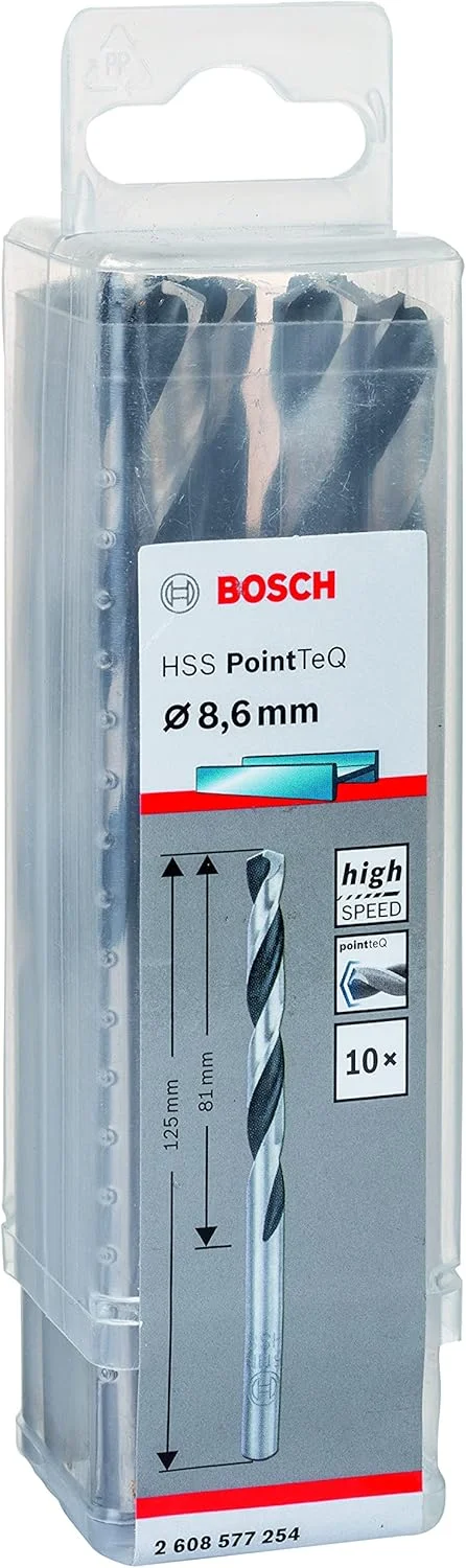 مجموعه ۱۰ عددی مته مارپیچ HSS PointTeQ بوش پروفشنال (مناسب فلز، ۸.۶ x ۸۱ x ۱۲۵ میلی متر، لوازم جانبی دریل)