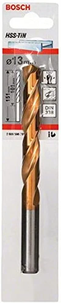 مته فلز HSS-Tin بوش 2608596781، استاندارد DIN338، سایز 13.0 میلی‌متر × 101 میلی‌متر × 151 میلی‌متر