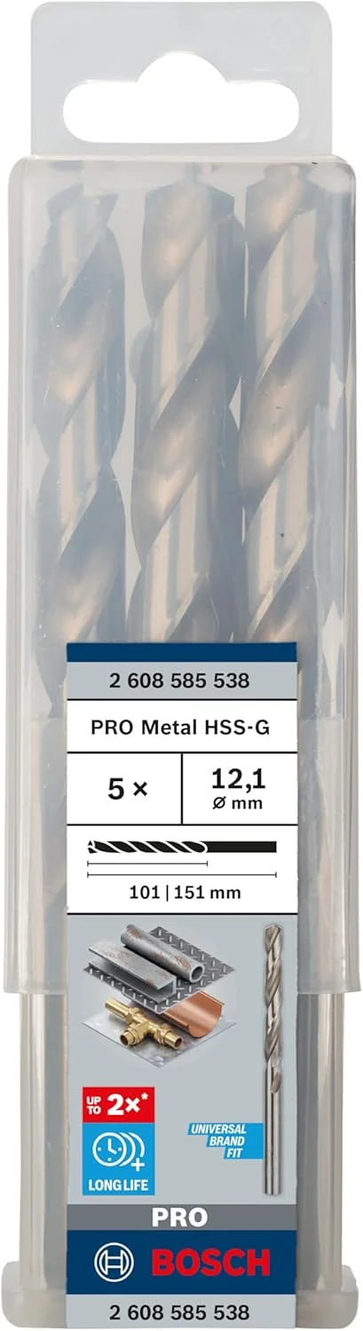 مته فلز HSS-G بوش مدل 2608585538 Din338، سایز 12.1 میلیمتر × 101 میلیمتر × 151 میلیمتر، نقرهای، بسته 5 عددی مته فلز HSS-G بوش مدل 2608585538 Din338، سایز 12.1 میلیمتر × 101 میلیمتر × 151 میلیمتر، نقرهای، بسته 5 عددی