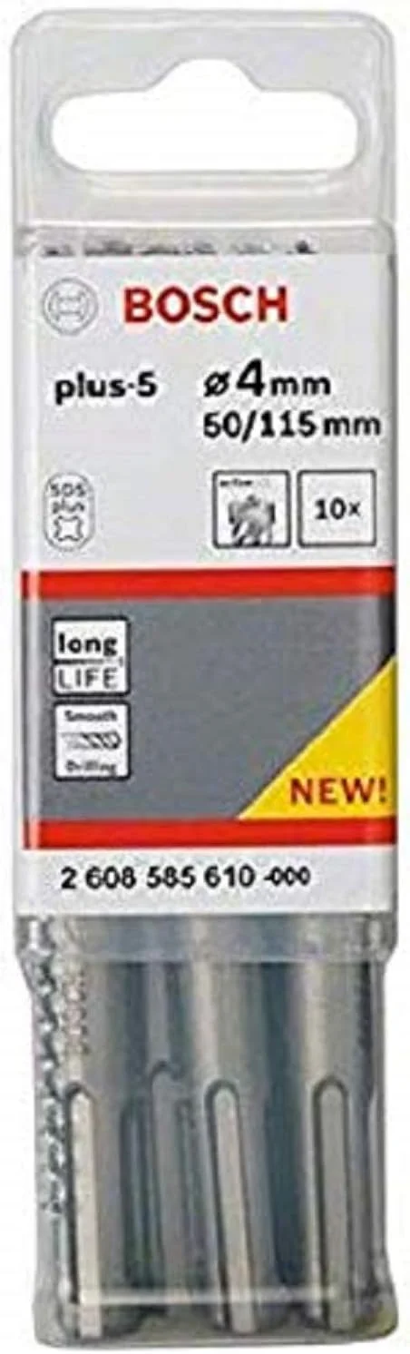 مته الماسه بتن کن بوش مدل SDS Plus-5، سایز 4 میلی‌متر در 50 میلی‌متر در 115 میلی‌متر، خاکستری، بسته‌ 10 عددی