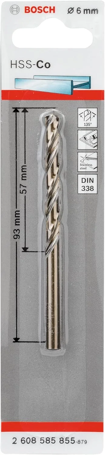 مته فلز HSS-Co بوش پروفشنال (فولاد ضد زنگ، 6 x 57 x 93 میلی متر، متعلقات دریل)