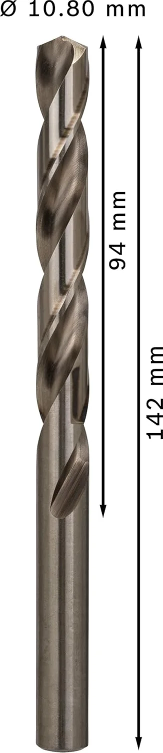 مته فلز HSS-G بوش مدل 2608585528 Din338، سایز 10.8 میلی‌متر × 94 میلی‌متر × 142 میلی‌متر، نقره‌ای، بسته‌ی 5 عددی