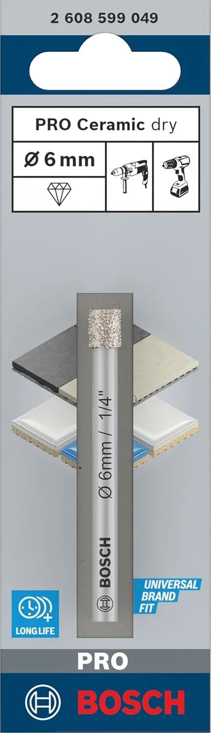 مته الماسه سرامیک بوش پروفشنال مدل Expert، مناسب برای کاشی سخت، سنگ سخت، سنگ نرم، قطر 6 میلی متر، لوازم جانبی دریل