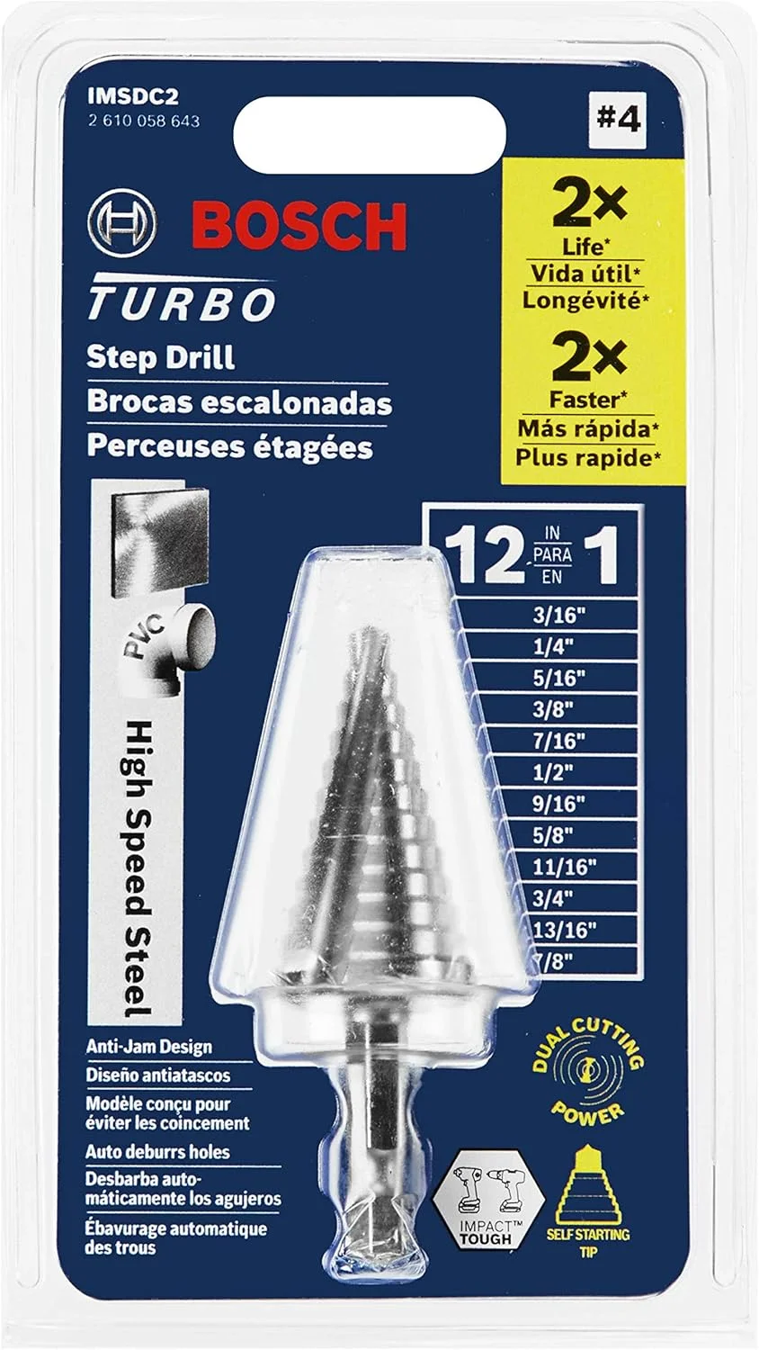 مته پله ای ضربه ای توربو بوش IMSDC2 فولاد تندبر سایز 3/16 اینچ تا 7/8 اینچ