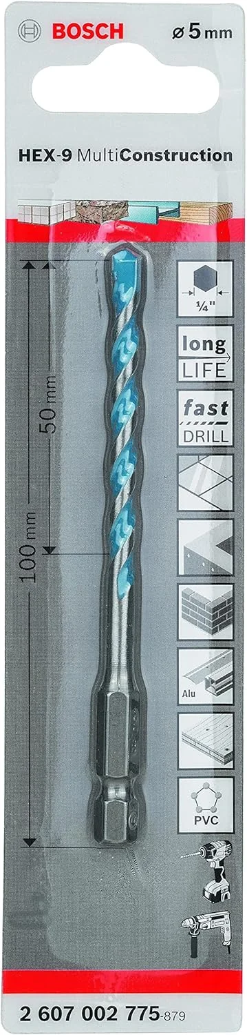 مته های چند منظوره بوش 2607002775، Hex-9 Multi Construction، 5 میلی متر x 50 میلی متر x 100 میلی متر، چند رنگ