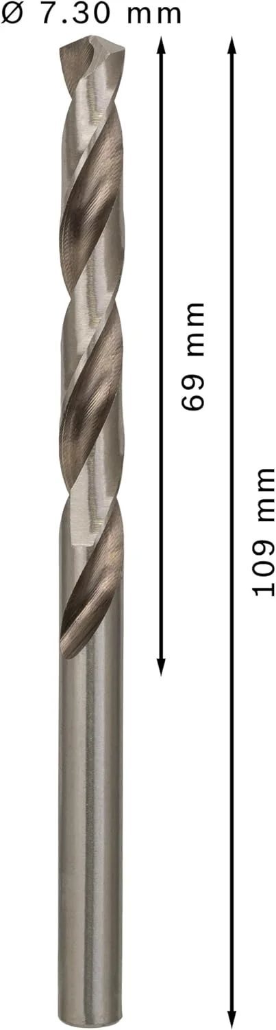 مته فلز HSS-G بوش مدل Din338، سایز 7.3 میلی متر x 69 میلی متر x 109 میلی متر، نقره ای، بسته 10 عددی
