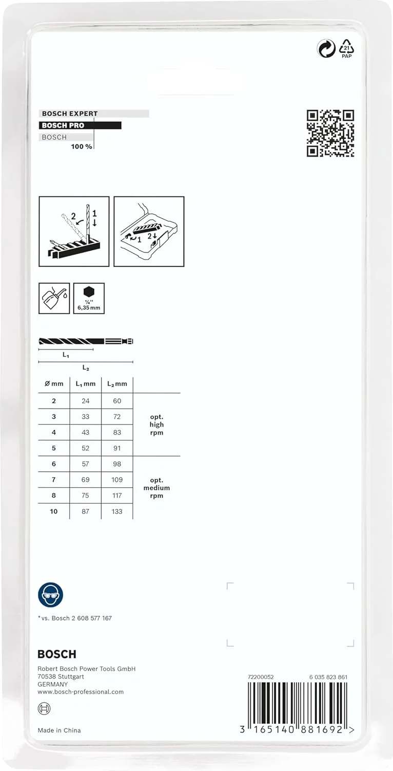 مجموعه 8 عددی مته مارپیچی HSS Impact Control بوش پروفشنال 2608577139 (مناسب فلزات، لوازم جانبی دریل چکشی)، GR، سایز