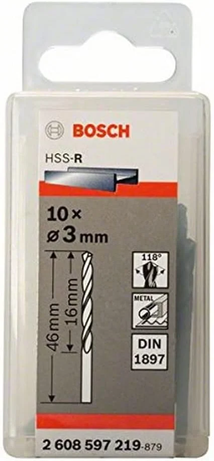 مته های کوتاه HSS-R بوش مدل 2608597219 با ابعاد 3x16x46 میلی متر Din1897