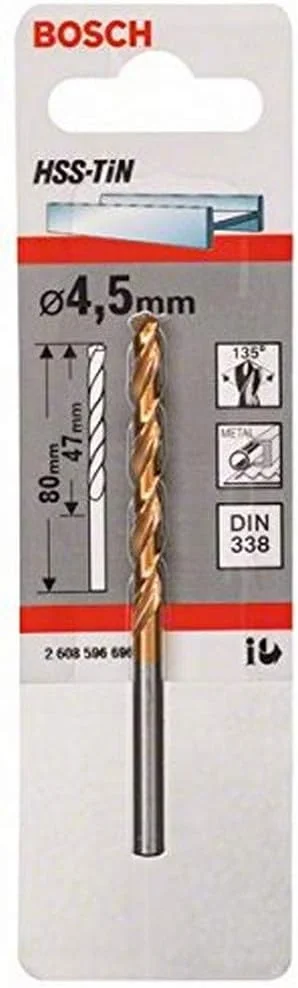 مته های HSS-TiN بوش 2608596696 با ابعاد 4.5x47x80 میلی متر DIN338
