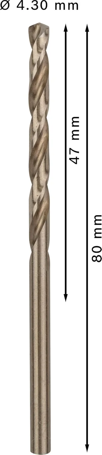 مته فلز Hss-Co بوش 2608588093، 4.3 میلی متر در 43 میلی متر در 2.95 اینچ، 10 عددی