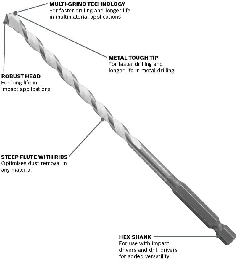 مته چند منظوره بوش Daredevil مدل MP16، سایز 1/2 اینچ در 4 اینچ در 6 اینچ