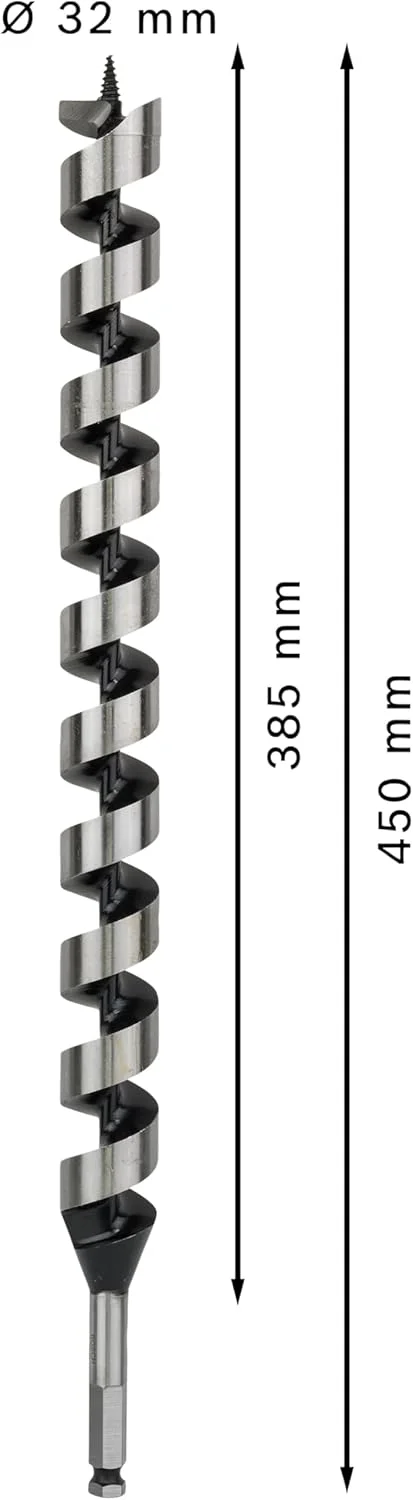 مته مارپیچ بوش با ساق شش گوش، 32 میلی‌متر × 360 میلی‌متر × 450 میلی‌متر، نقره‌ای