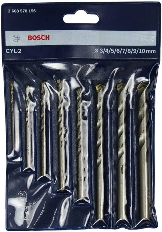 مجموعه مته های ضربه ای/مته های الماسه بوش پروفشنال با قطرهای 3 میلی متر، 4 میلی متر، 5 میلی متر، 6 میلی متر، 7 میلی متر، 8 میلی متر، 9 میلی متر، 10 میلی متر، بسته 8 عددی