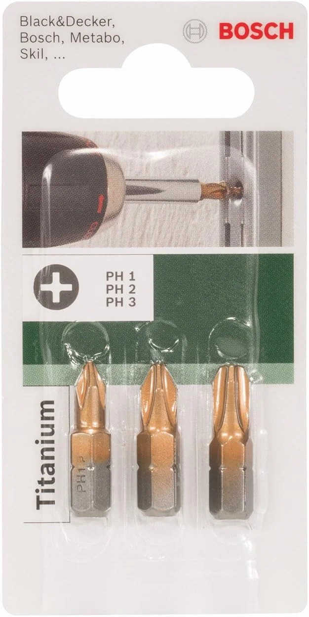 مجموعه ۳ عددی مته پیچ گوشتی بوش مدل 2609255965 سایز 25 میلی متر PH1/ PH2/ PH3 با روکش تیتانیوم مجموعه ۳ عددی مته پیچ گوشتی بوش مدل 2609255965 سایز 25 میلی متر PH1/ PH2/ PH3 با روکش تیتانیوم