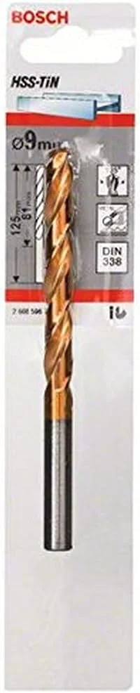 مته فلز HSS-Tin بوش 2608596741 DIN338، 9.0 میلی متر x 81 میلی متر x 125 میلی متر، نقره ای