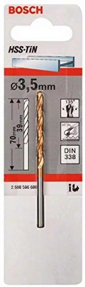 مته فلز HSS-Tin بوش 2608596686، استاندارد DIN338، سایز 3.5 میلیمتر در 39 میلیمتر در 70 میلیمتر، نقرهای مته فلز HSS-Tin بوش 2608596686، استاندارد DIN338، سایز 3.5 میلیمتر در 39 میلیمتر در 70 میلیمتر، نقرهای