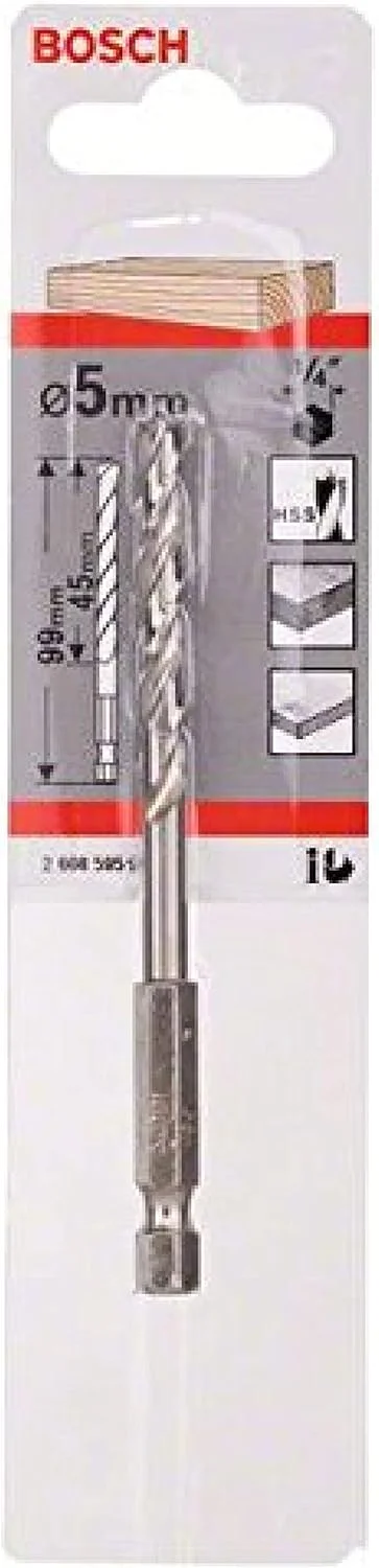 مته چوب بوش 2608595521 با ساق هگز، 5 میلی متر × 52 میلی متر × 99 میلی متر، نقره ای