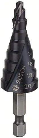 مجموعه مته فلز ступенчатый بوش مدل 2608588070 HSS-Altin، دنباله 1/4 اینچ، 4 تا 20 میلی‌متر، نقره‌ای