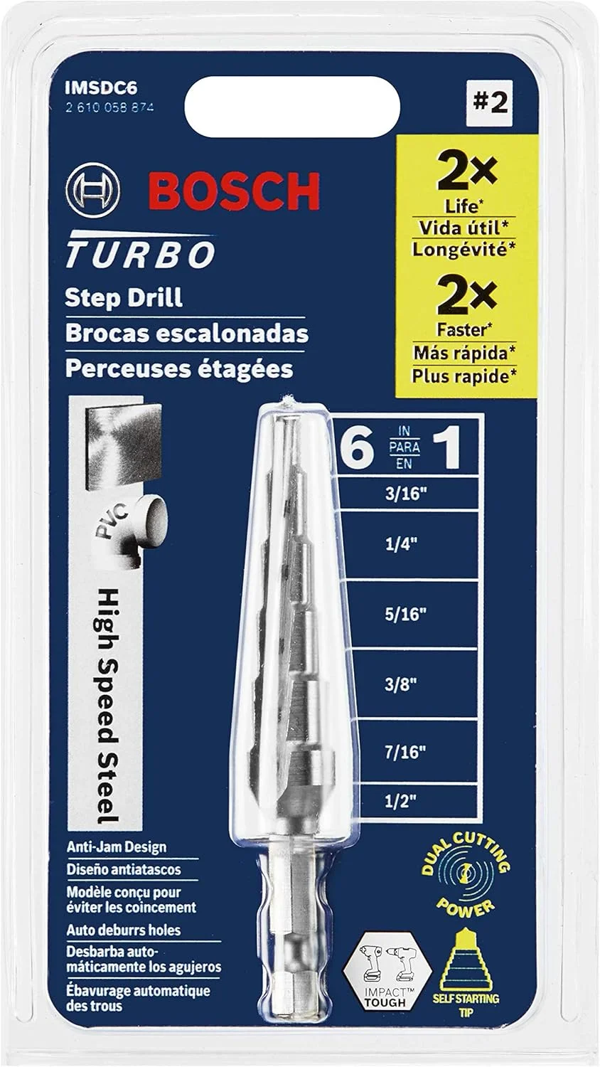 مته پله ای ضربه ای توربو بوش IMSDC6 فولاد تندبر سایز 3/16 اینچ تا 1/2 اینچ مته پله ای ضربه ای توربو بوش IMSDC6 فولاد تندبر سایز 3/16 اینچ تا 1/2 اینچ