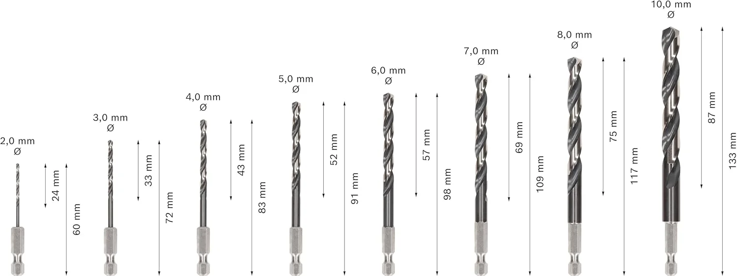 مجموعه مته فلز بوش مدل 2608577146 با سر Hex: 2، 3، 4، 5، 6، 7، 8، 10 میلی متر