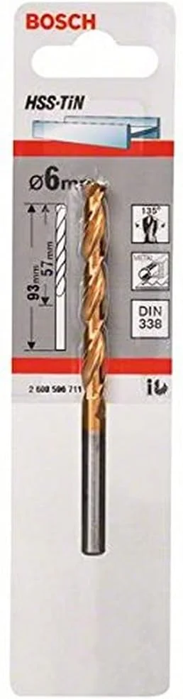 مته فلز HSS-Tin بوش 2608596711، استاندارد DIN338، سایز 6.0 میلی متر x 57 میلی متر x 93 میلی متر، نقره ای مته فلز HSS-Tin بوش 2608596711، استاندارد DIN338، سایز 6.0 میلی متر x 57 میلی متر x 93 میلی متر، نقره ای