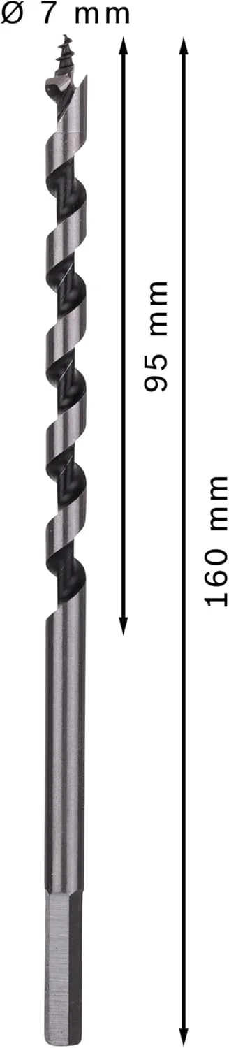 مته مارپیچ بوش 2608585695، دنباله شش گوش، 7 میلی متر × 100 میلی متر × 160 میلی متر، مشکی/نقره ای