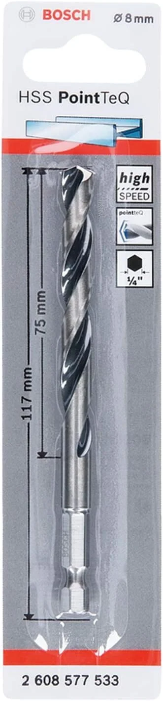 مته فلزات بوش پروفشنال مدل PointeQ 2608577533 (قطر: 8.0 میلی متر، طول کل: 117 میلی متر، 1 شفت شش گوش، لوازم جانبی دریل) مته فلزات بوش پروفشنال مدل PointeQ 2608577533 (قطر: 8.0 میلی متر، طول کل: 117 میلی متر، 1 شفت شش گوش، لوازم جانبی دریل)